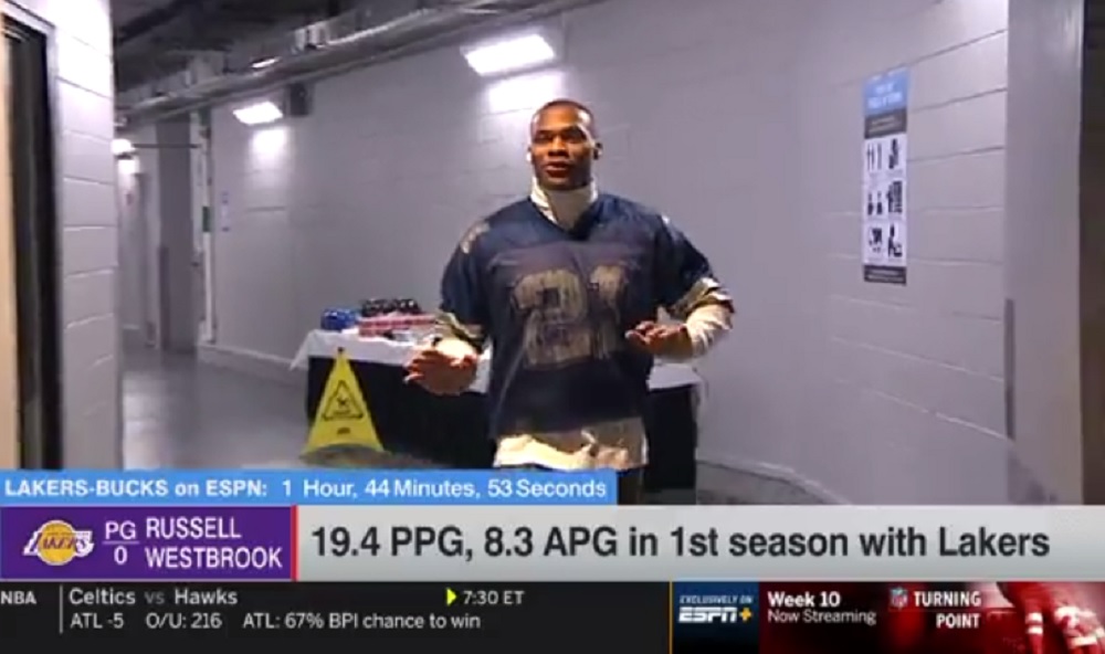 ESPN's Hannah Storm Makes Embarrassing Mistake While Commenting On Russell Westbrook's Throwback Jersey Before Lakers Game - BroBible