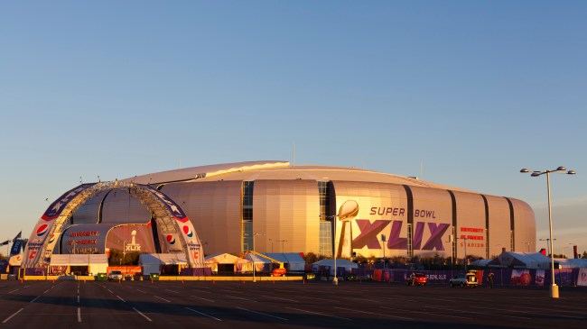 Glendale, US – January 24, 2015: Evening cast golden color on silver dome of University of Phoenix Arizona Cardinal Stadium that dressed up for Super Bowl XLIX taking place on February 1, 2015
