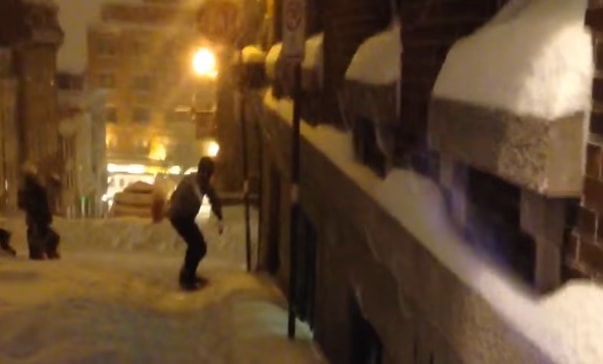 Snowboarder gets hit by car in Quebec City!