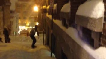 Snowboarding Through The Streets Of Quebec Sounds Like An Utter Delight Until You Get DEMOLISHED By A Car (VIDEO)