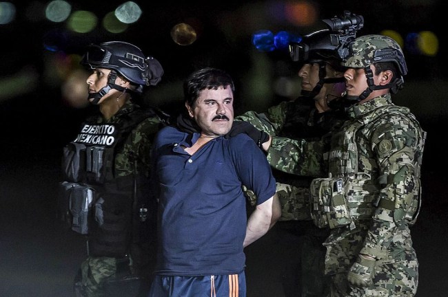 MEXICO CITY, MEXICO - JANUARY 8: Joaquin Guzman Loera, also known as "El Chapo" is transported to Maximum Security Prison of El Altiplano in Mexico City, Mexico on January 08, 2016. Guzman Loera, leader of Mexico's Sinaloa drug Cartel, was considered the Mexican most-wanted drug lord. Mexican marines captured "El Chapo" on Friday in Sinaloa, North of Mexico. (Photo by Daniel Cardenas/Anadolu Agency/Getty Images)