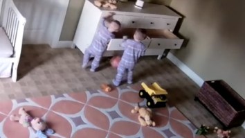 Camera Captures Moment 2-Year-Old Goes Beast Mode To Save His Twin Brother When Dresser Falls On Him