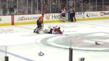 Huge Hockey Brawl Ends With One Goalie Landing A One-Punch Knockout On The Other Goalie