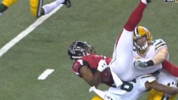 Falcons WR Julio Jones Somehow Holds Onto The Ball While Getting Flipped In Mid-Air