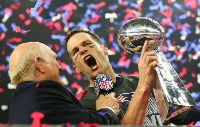 HOUSTON, TX - FEBRUARY 05: Tom Brady #12 of the New England Patriots holds the Vince Lombardi Trophy after defeating the Atlanta Falcons 34-28 in overtime during Super Bowl 51 at NRG Stadium on February 5, 2017 in Houston, Texas.