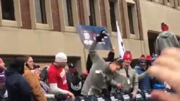 Rob Gronkowski Catches Beer, Chugs It, Then Gronk Spikes It At Patriots Championship Parade