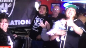 Raiders Fan Celebrates Team Moving To Vegas In The Most Raiders Way Possible: At The Bar With A Baby At 11 AM On A Monday Morning
