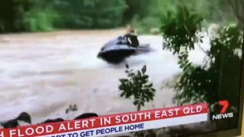 *Wait For It* Australians Embrace Flash Flood By JetSki Surfing On Raging River