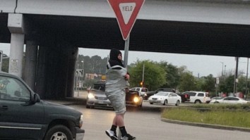 Man Loses Bet Over Warriors/Rockets Game, Is Duct Taped To A Road Sign