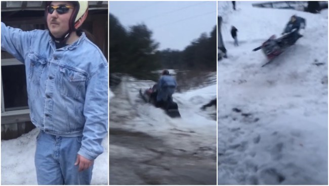 Larry Enticer Snowmobile Jump Fail