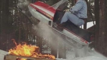 Dude Wearing All-Denim ‘Canadian Tuxedo’ And Jumping His ’79 Yamaha Snowmobile DEFINITELY Gets Laid