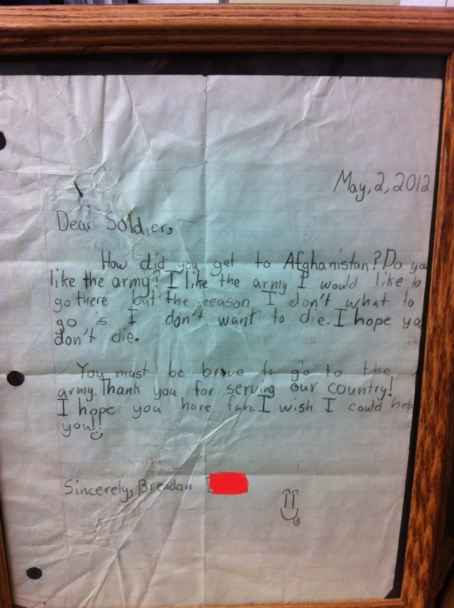 letter to soldier from kid