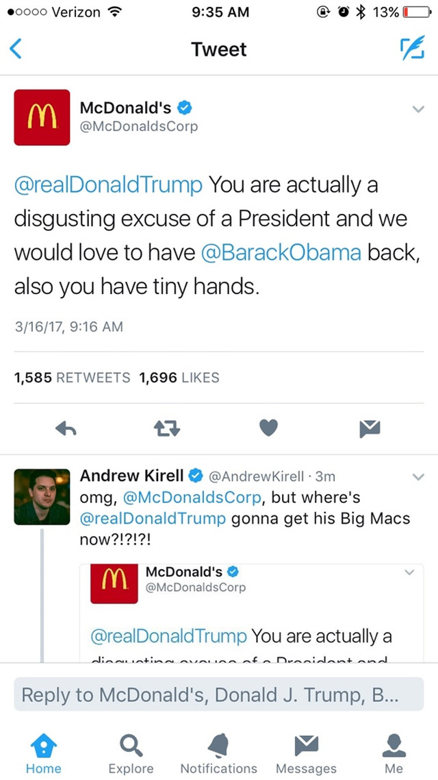 mcdonalds twitter donald trump