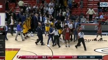 J.R. Smith Had To Be Escorted Off The Court By Security After He Tried To Fight Miami Heat Players While Wearing Suit