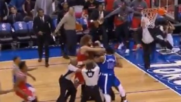 Robin Lopez And Serge Ibaka Actually Fight And Throw Real Punches At Each Other During Raps-Bulls Game
