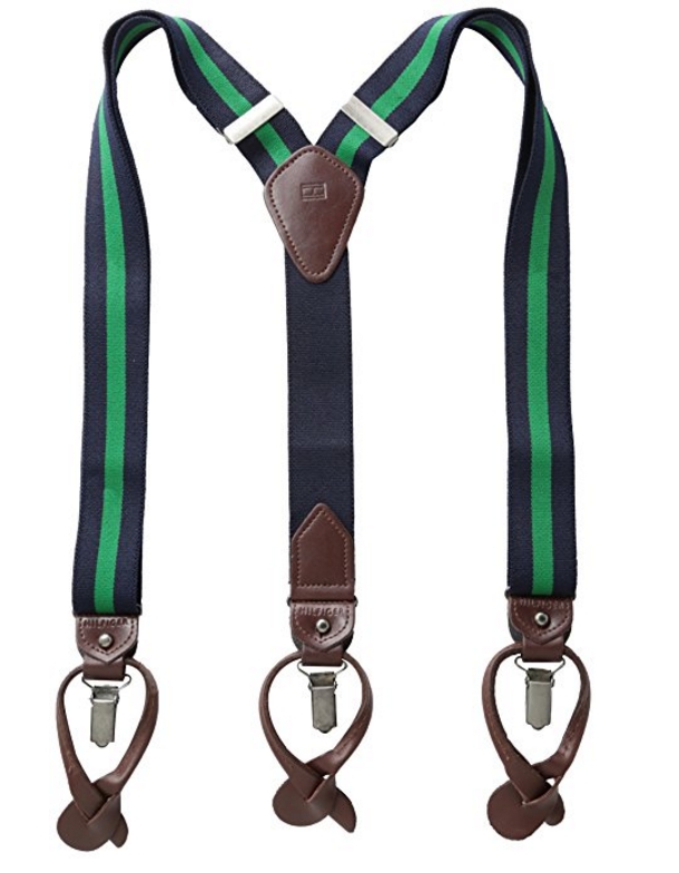 Tommy Hilfiger Men's 32mm Stripe Suspender With Clip and Button End With Strap