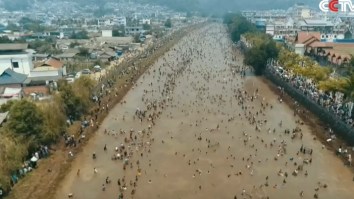 Thousands Of People Fishing River At The Same Time To Celebrate New Year Is Total Insanity