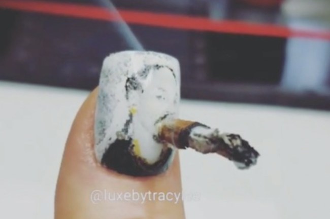 fake nail smokes weed