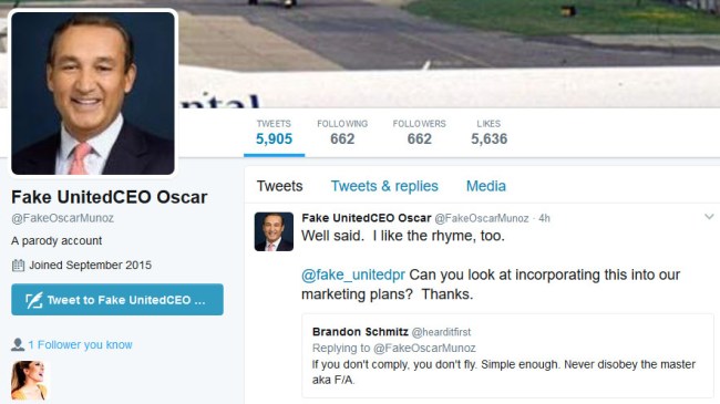 fake united airlines ceo twitter account