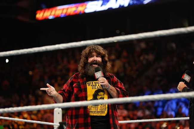NEW YORK, NY - AUGUST 23:  Mick Foley greets the audience at WWE SummerSlam 2015 at Barclays Center of Brooklyn on August 23, 2015 in New York City.  (Photo by JP Yim/Getty Images)