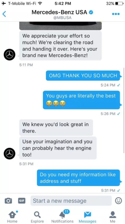 Mercedes-Benz trolls twitter follower