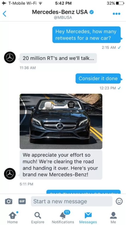 Mercedes-Benz trolls twitter follower