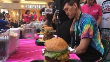 Watch Competitive Eater Molly Schuyler DEMOLISH A Monstrous 3.5 LB Cheeseburger In Under Two Minutes — A New World Record!