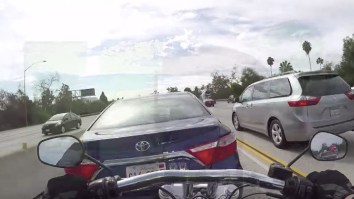 Fast Motorcyclist Gets Cut Off On LA Freeway, Captures Insane Footage On Helmet Cam
