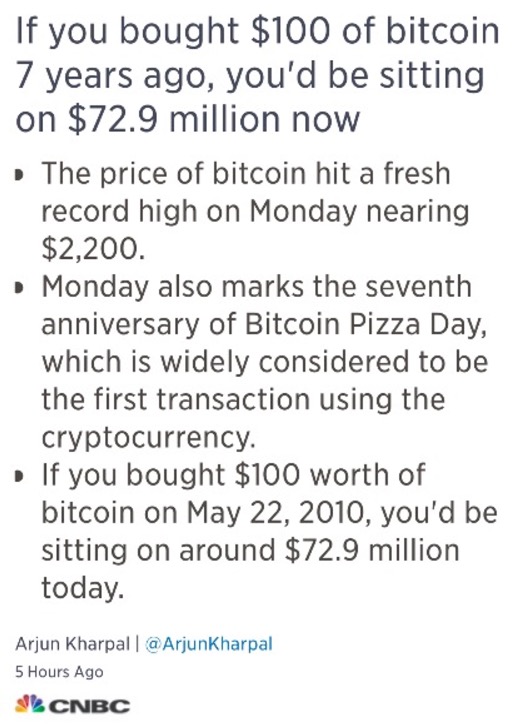 100 in bitcoin 7 years ago