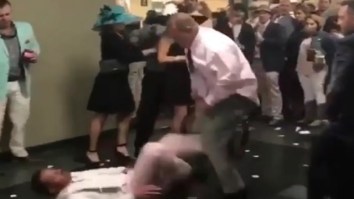 Fight At Kentucky Derby Between Two Dudes Dressed In Silly Clothes Ends With Devastating One Punch Knock Out
