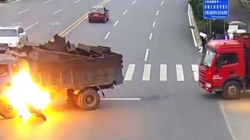 How Did This Motorcyclist Survive This Truck Crash And Explosion?