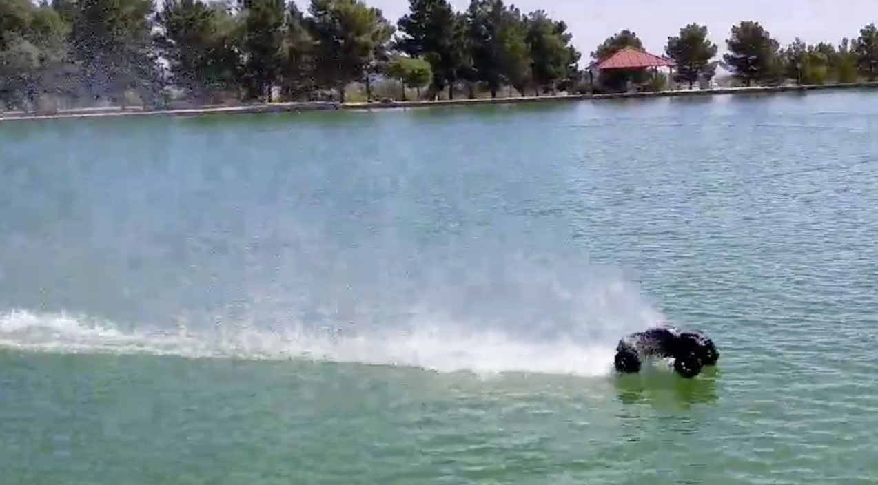 rc truck on water