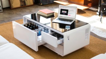 This Badass Bachelor Pad Coffee Table Includes A Fridge, LED Lights, Charging Ports, And Speakers — Here’s How To Get It $100 Off