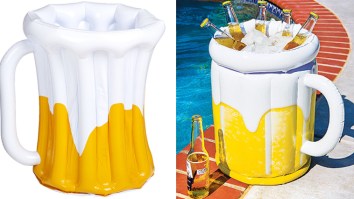 Keep The Beers Cold By The Pool In This Awesome Inflatable Beer Mug Cooler