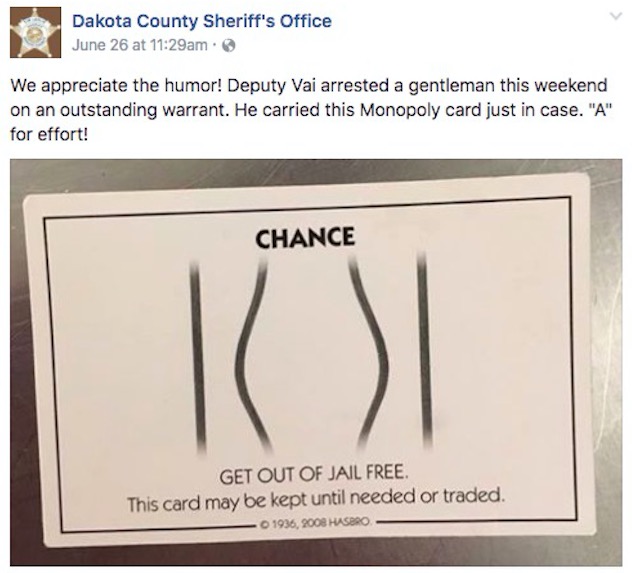 Minnesota criminal uses get out of jail free card