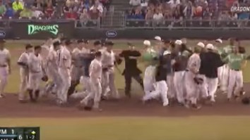 Benches Clear For Minor League Baseball Brawl And One Player Hurls Ball At Top Speed Into The Fight