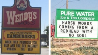 A Wendy’s Restaurant In Texas Is Having A Sign War With A Neighboring Tea Company And The Insults Are Personal