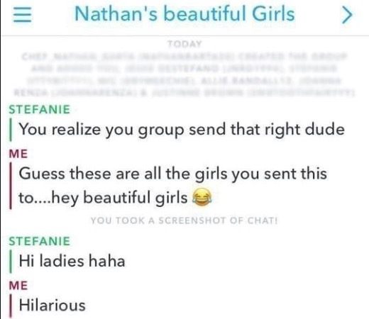 Snapchat Group Message Fail Nathan's Beautiful Girls