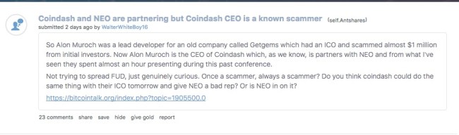 CoinDash ICO known scammer