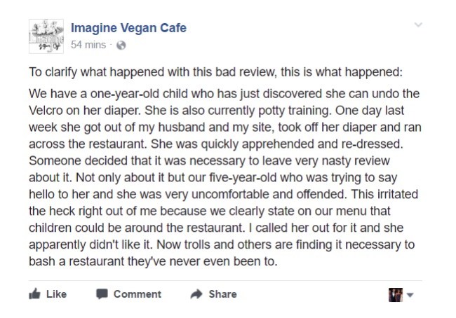 Imagine Vegan Cafe Facebook Meltdown