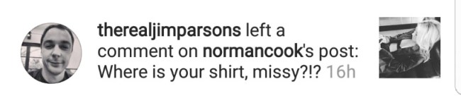 kaley cuoco shirtless instagram pic jim parsons comment
