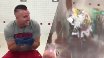 Mike Trout Got Absolutely COVERED In All Sorts Of Nasty Stuff By His Teammates For His Birthday