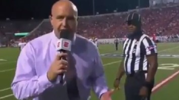 Ref In FAMU-Arkansas Game Looked Like He Was Ready To Fight ESPN Reporter For Bumping Into Him On Sidelines