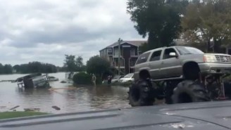 Texas Rednecks With Monster Lifted Trucks Rescue The National Guard From Flood Waters