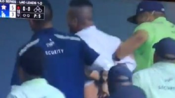 Idiot Dodgers Fan Jumped Into The Astros Bullpen And Got Immediately Arrested