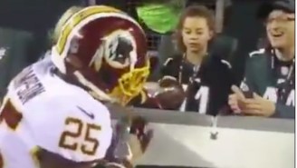 Young Eagles Fan Straight Up Face Palms Redskins’ Chris Thompson After He Tries To Give Her A Game Ball