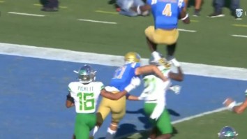 UCLA RB Bolu Olorunfunmi Jumped And Stood Up On A Defender’s Shoulders For Incredible Touchdown Run