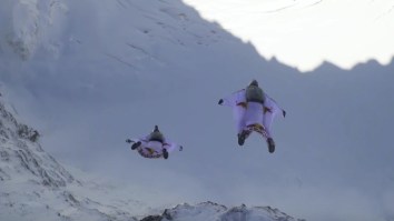 Crazy Wingsuit Flyers BASE Jump Off A Mountain In The Alps And Land INSIDE Of A Plane
