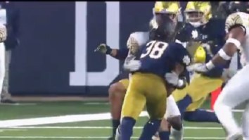 Notre Dame’s Deon McIntosh Got Hit So Hard Gold Paint From Helmet Came Flying Off