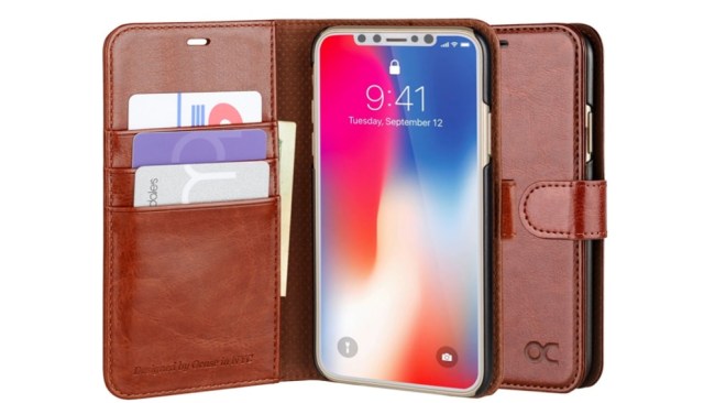 OCASE iPhone X Case [Card Slot] Leather Flip Wallet Phone Case for iPhone X - Brown